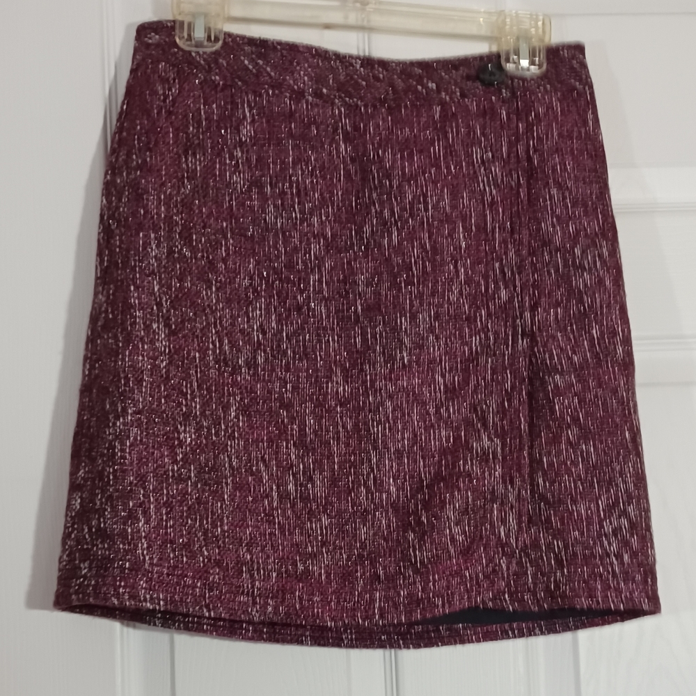 ANN TAYLOR LOFT Size 0 skirt split maroon tweed